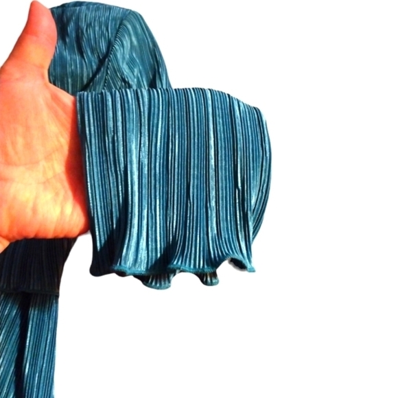 Turquoise Textured Shimmer Dress Connected Apparel Long Sleeve Event Holidays 10 - Picture 3 of 11